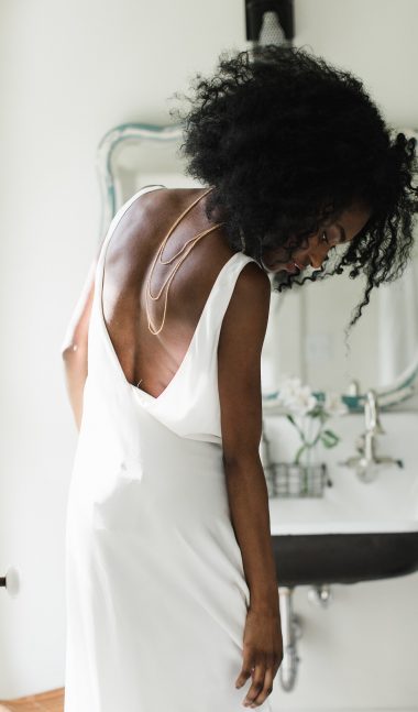 Bride getting ready in bathroom inspired by Nectar and Root, Vermont wedding florist at Foxfire Mountain House in the Catskills, New York.